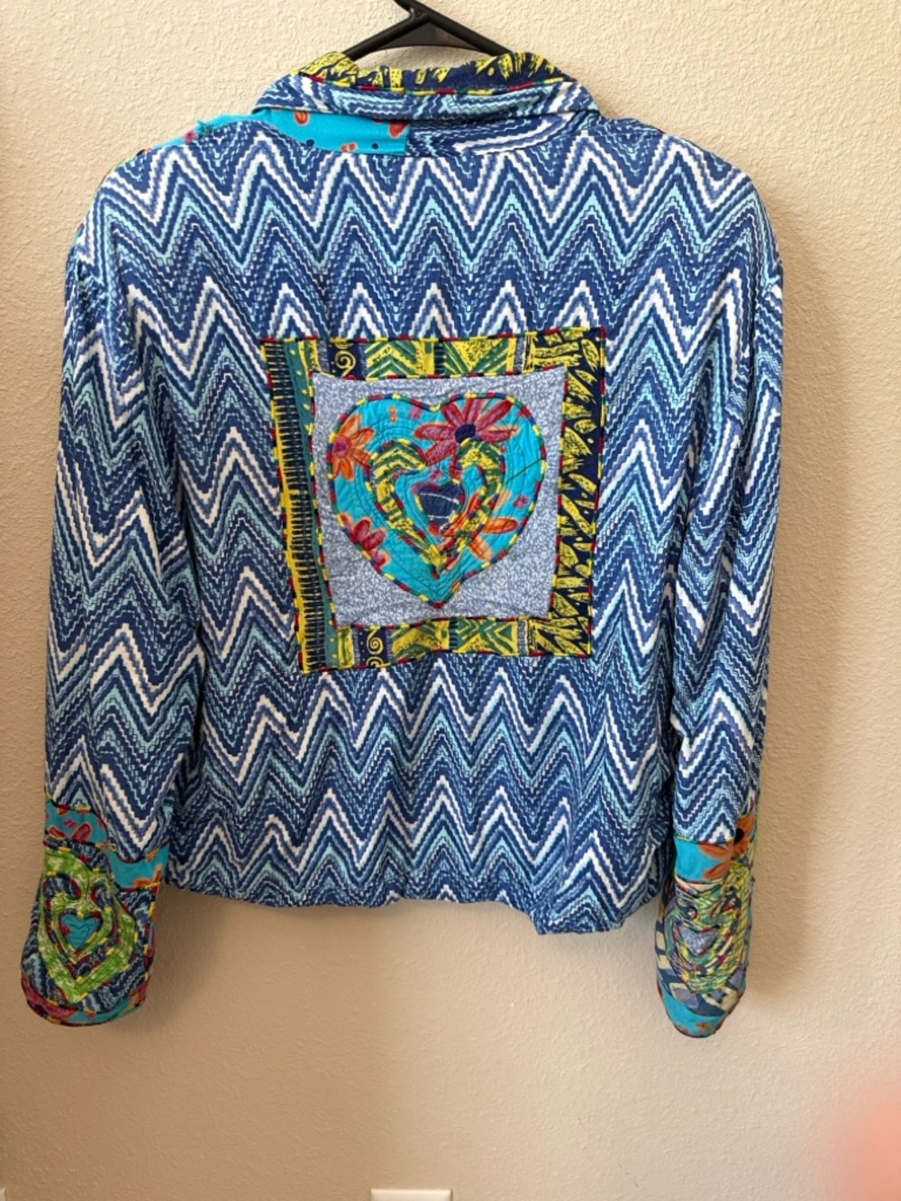 Artisan Patchwork Heart Blazer - Blue & Green - Picture 4 of 5